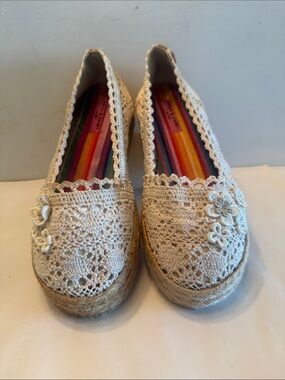 Rock and Candy by Zigi crochet lace cream espadrilles embroidered cottage core
